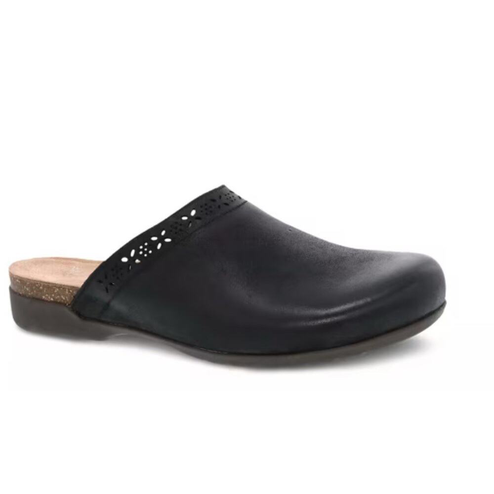 Dansko Robbie Black Leather Comfort Clogs Mules Nubuck NIB